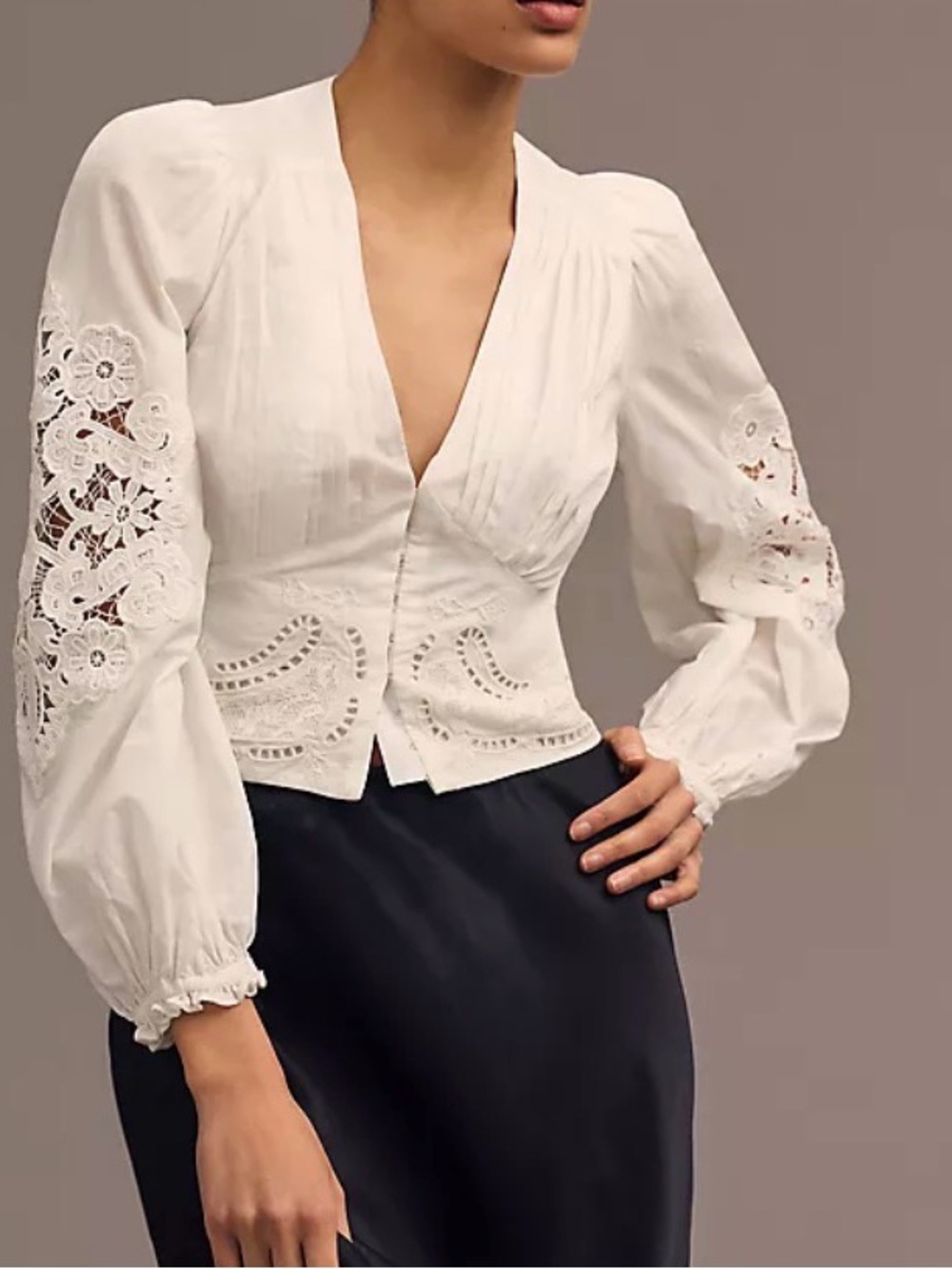 FARM Rio white cotton Eyelet Puff-Sleeve Blouse - Picture 12 of 12